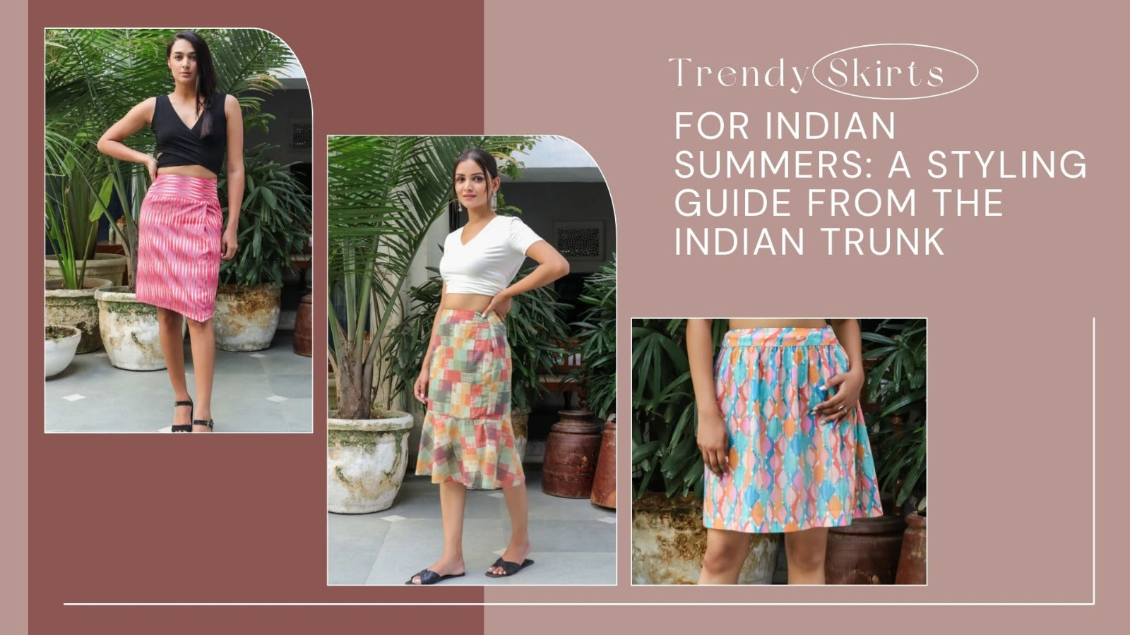 Woman wearing a vibrant cotton skirt from The Indian Trunk styled for a summer fusion look