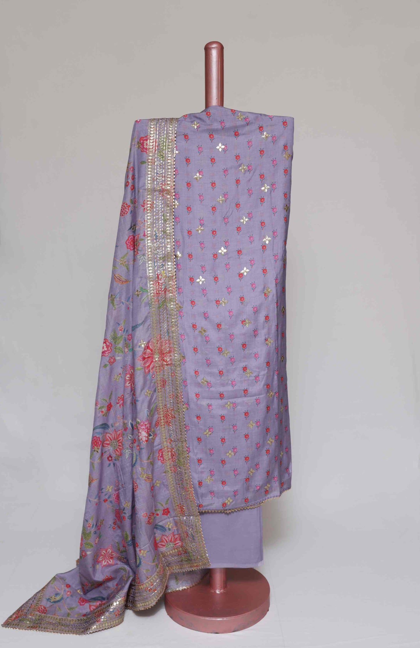 LAVENDER PRINTED MODAL SILK UNSTITCHED SUIT SET