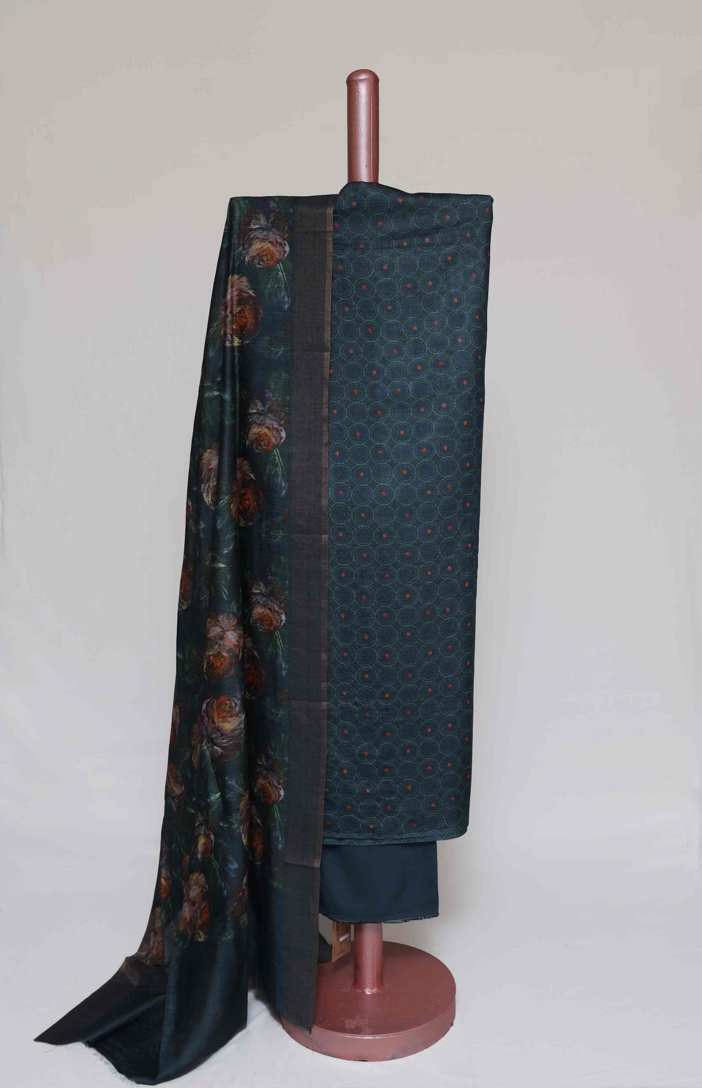 OCEAN BLUE TUSSAR SILK PRINTED UNSTITCHED SUIT SET