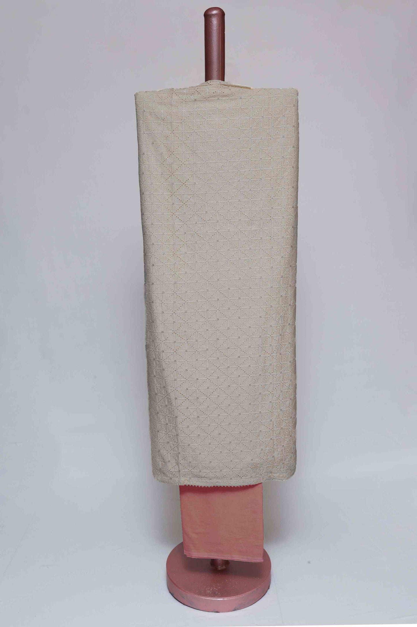 PEACH & OFF WHITE EGYPTIAN COTTON SCHIFELI UNSTITCHED SUIT SET