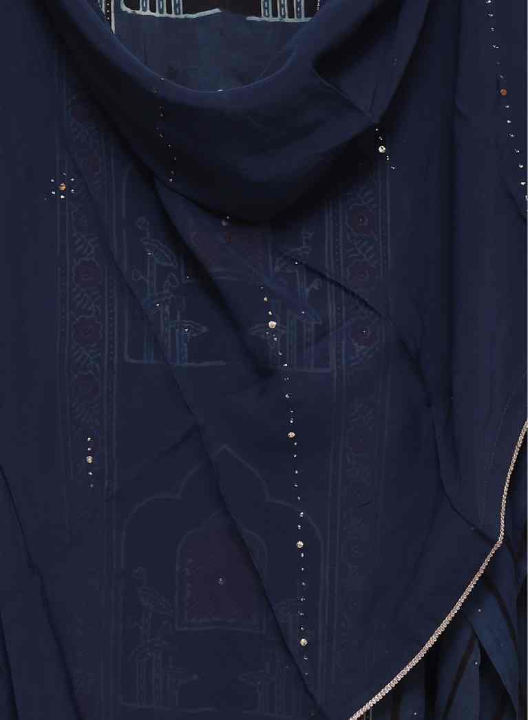 NAVY BLUE PRINTED MODAL SILK  SEMI STITCHED SUIT SET