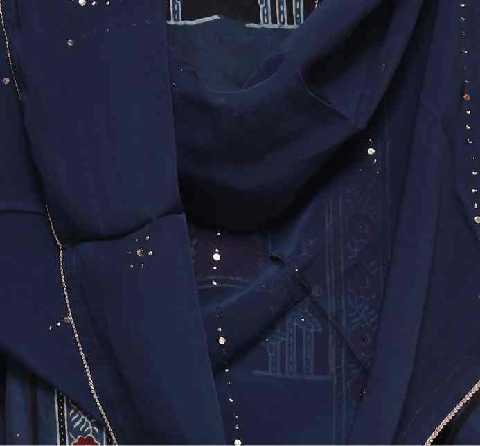 NAVY BLUE PRINTED MODAL SILK  SEMI STITCHED SUIT SET