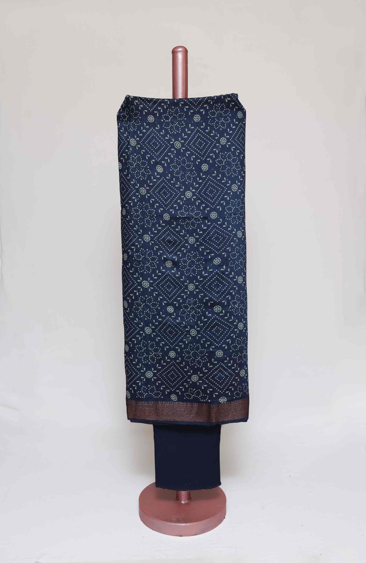 TEAL BLUE PRINTED TUSSAR SILK ZARI BORDER UNSTITCHED SUIT SET