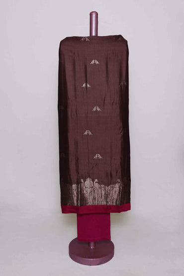 BROWN-PINK CHANDERI  ZARI UNSTITCHED SUIT SET