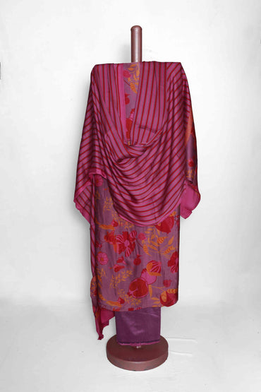 MAGENTA MODAL SILK PRINTED UNSTITCHED SUIT SET