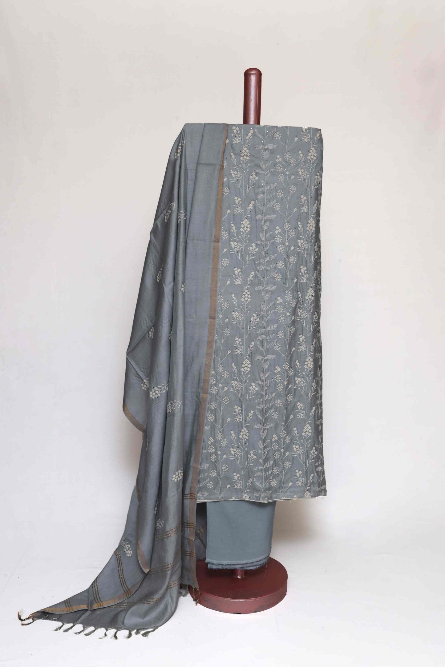 PASTEL BLUE TUSSAR SILK EMBROIDERED UNSTITCHED SUIT SET