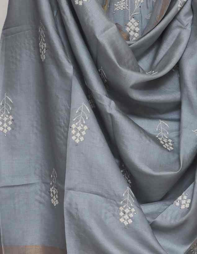 PASTEL BLUE TUSSAR SILK EMBROIDERED UNSTITCHED SUIT SET