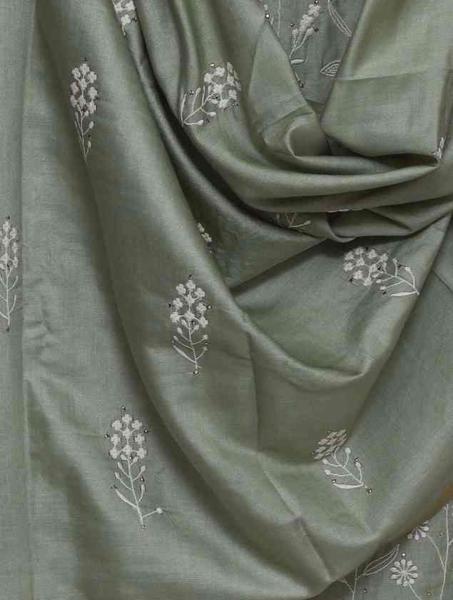 PASTEL GREEN TUSSAR SILK EMBROIDERED UNSTITCHED SUIT SET
