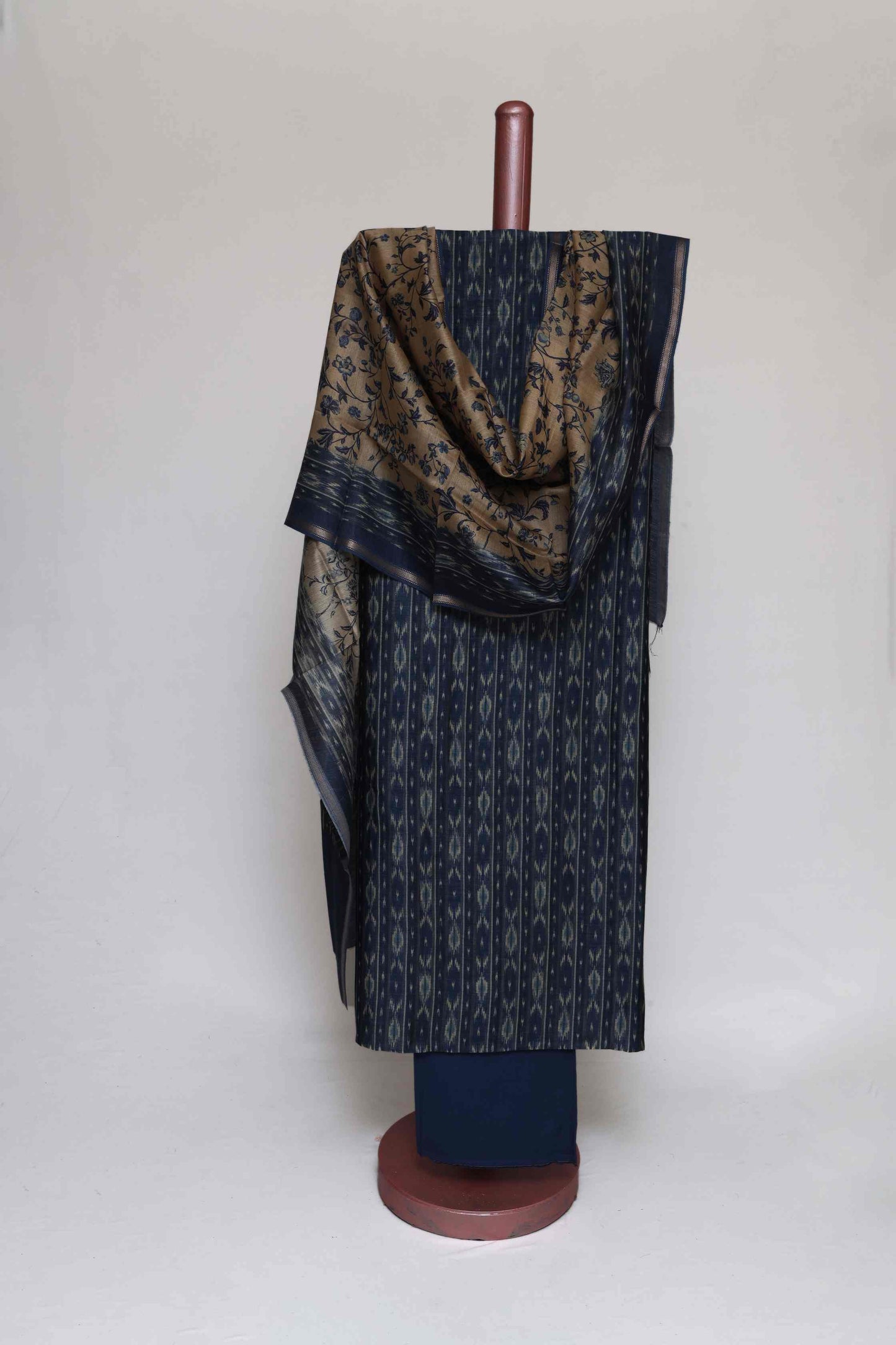 TEAL BLUE PRINTED TUSSAR SILK UNSTITCHED SUIT SET