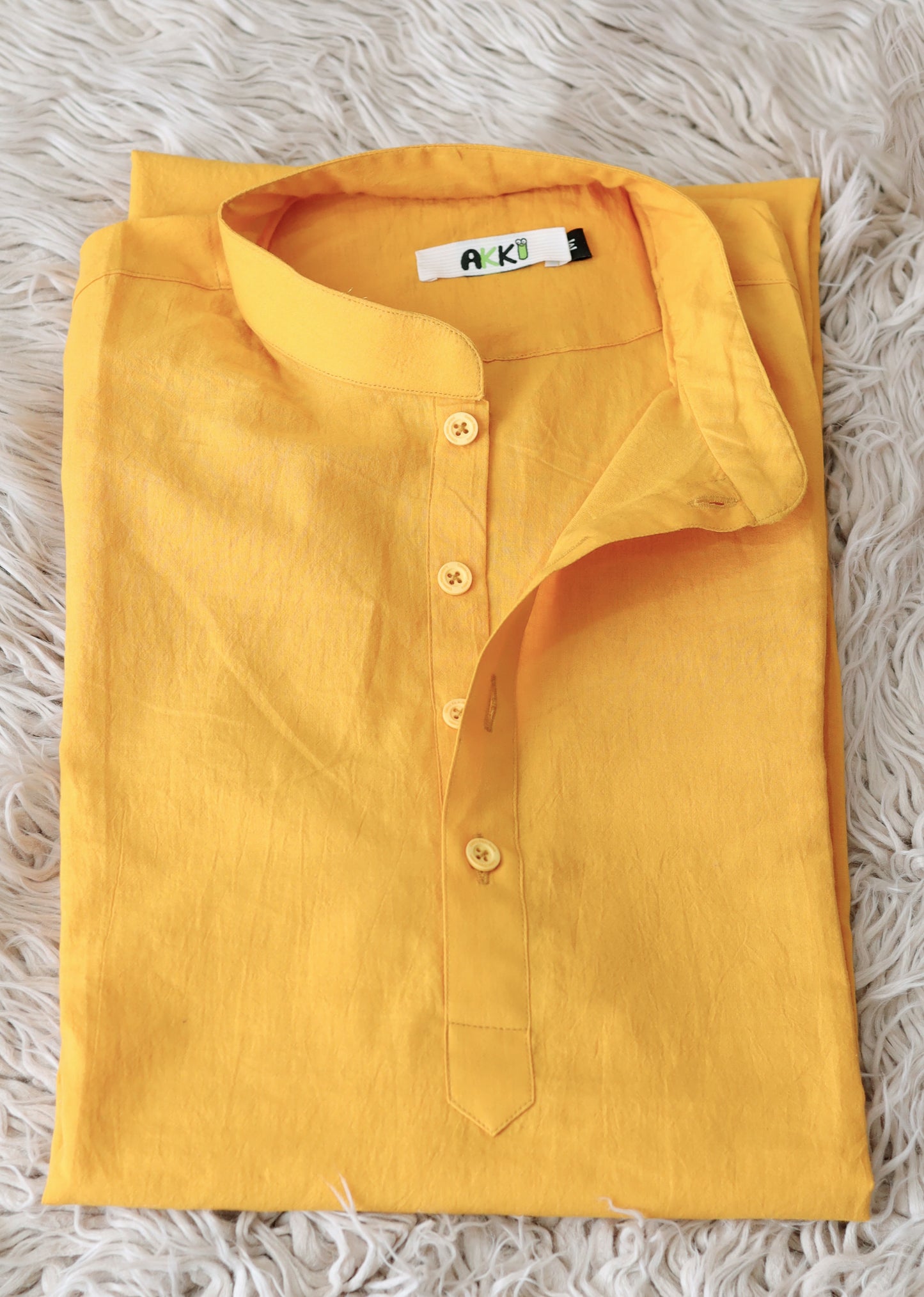YELLOW MUL COTTON MEN'S KURTA