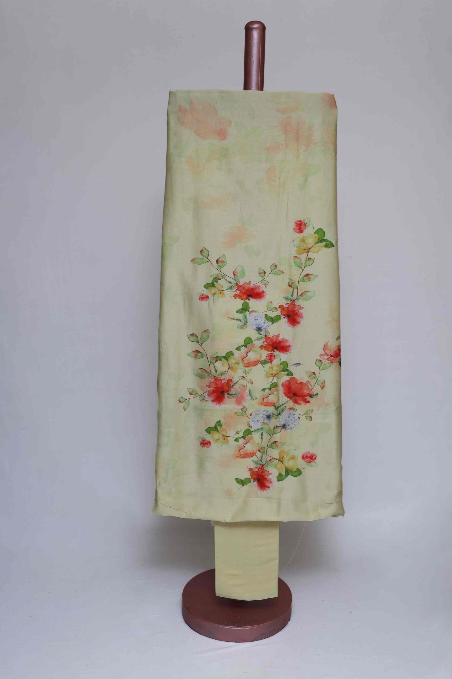 PASTEL YELLOW PRINTED CHANDERI & EMBROIDERED UNSTITCHED SUIT SET