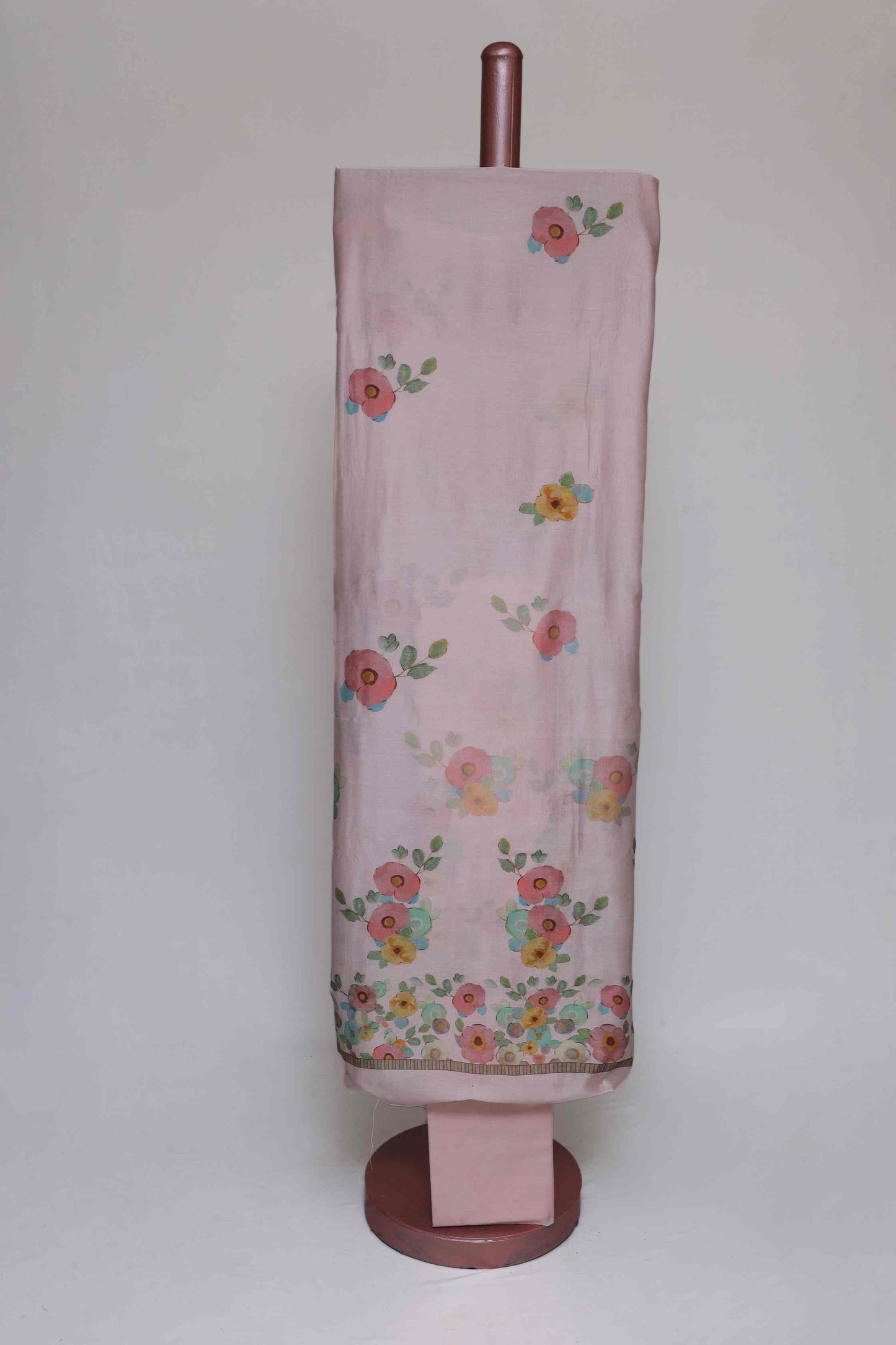 PASTEL PINK PRINTED CHANDERI & EMBROIDERED UNSTITCHED SUIT SET