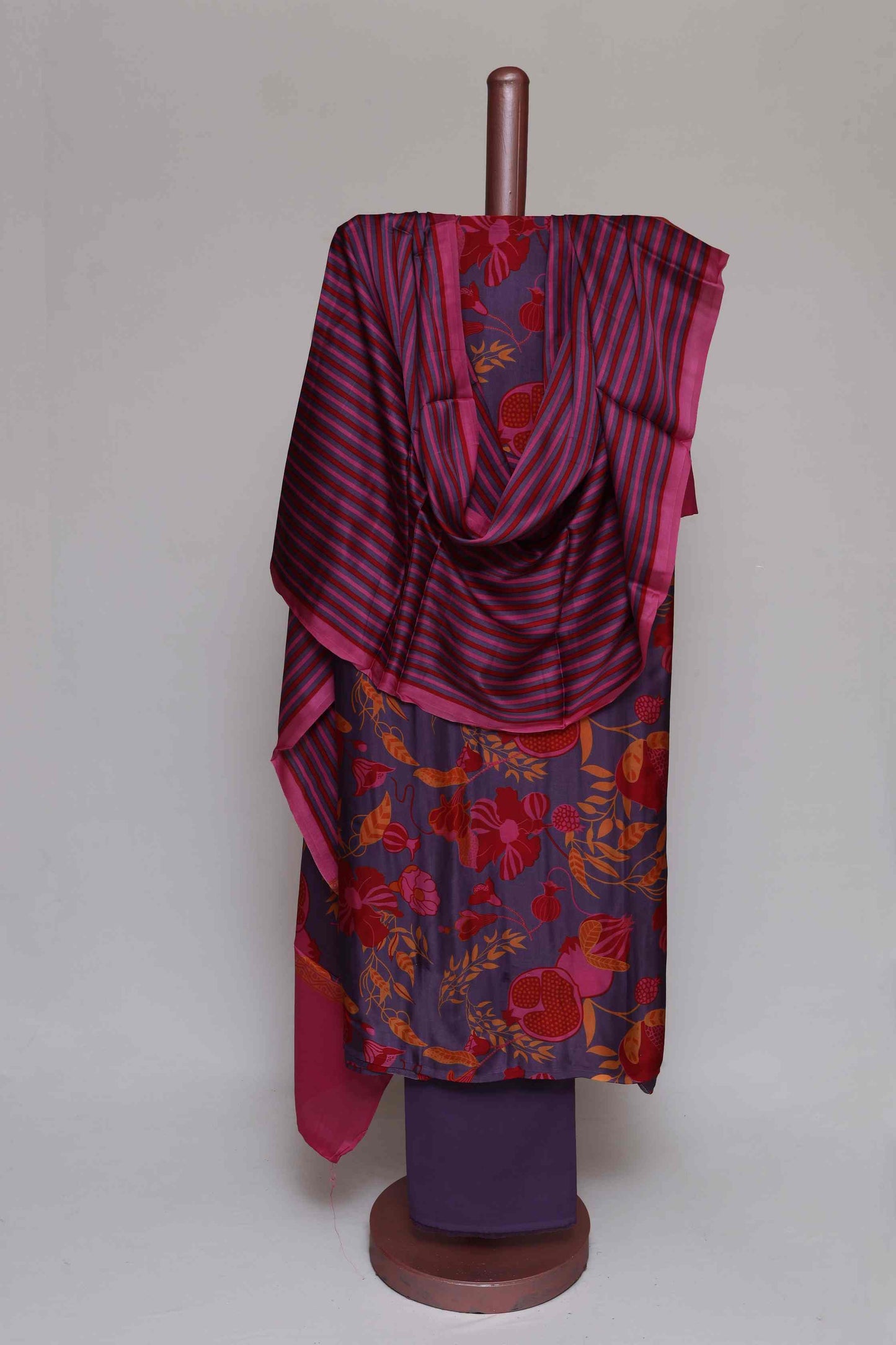 PURPLE MODAL SILK PRINTED UNSTITCHED SUIT SET