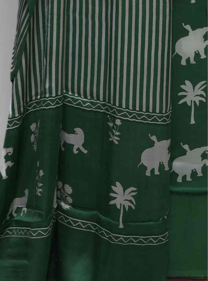GREEN MODAL SILK PRINTED UNSTITCHED SUIT SET