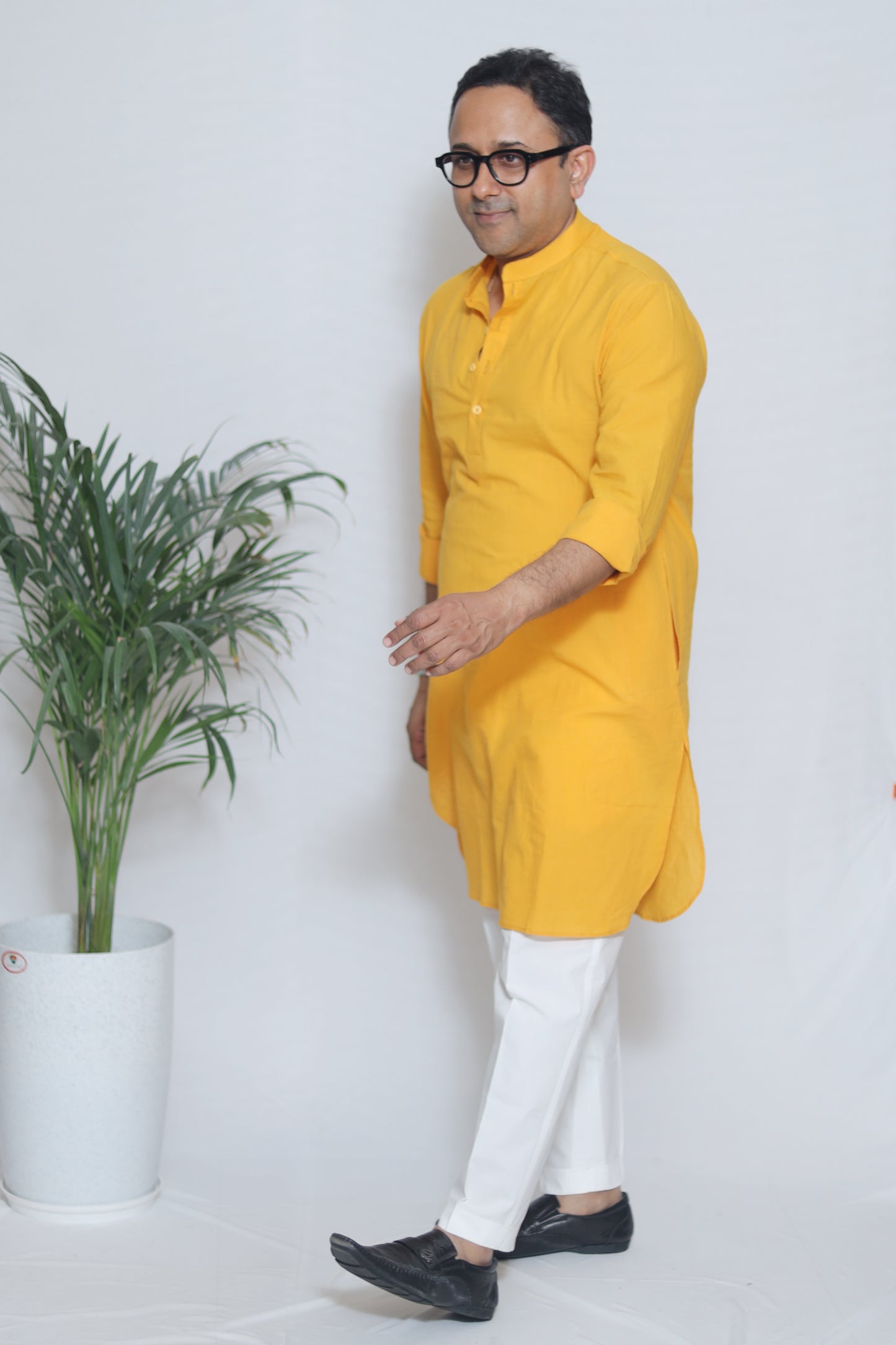 YELLOW MUL COTTON MEN'S KURTA