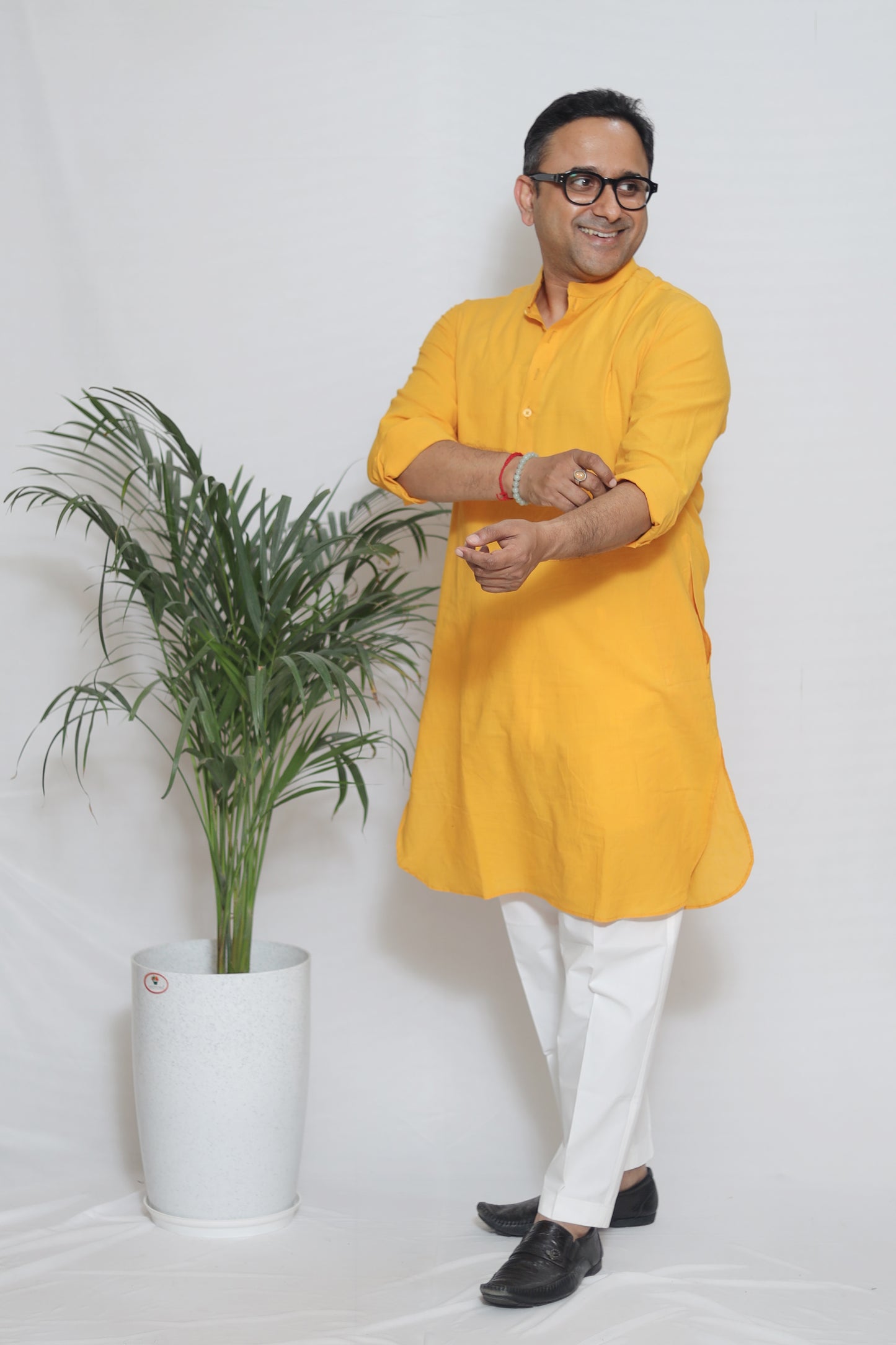 YELLOW MUL COTTON MEN'S KURTA