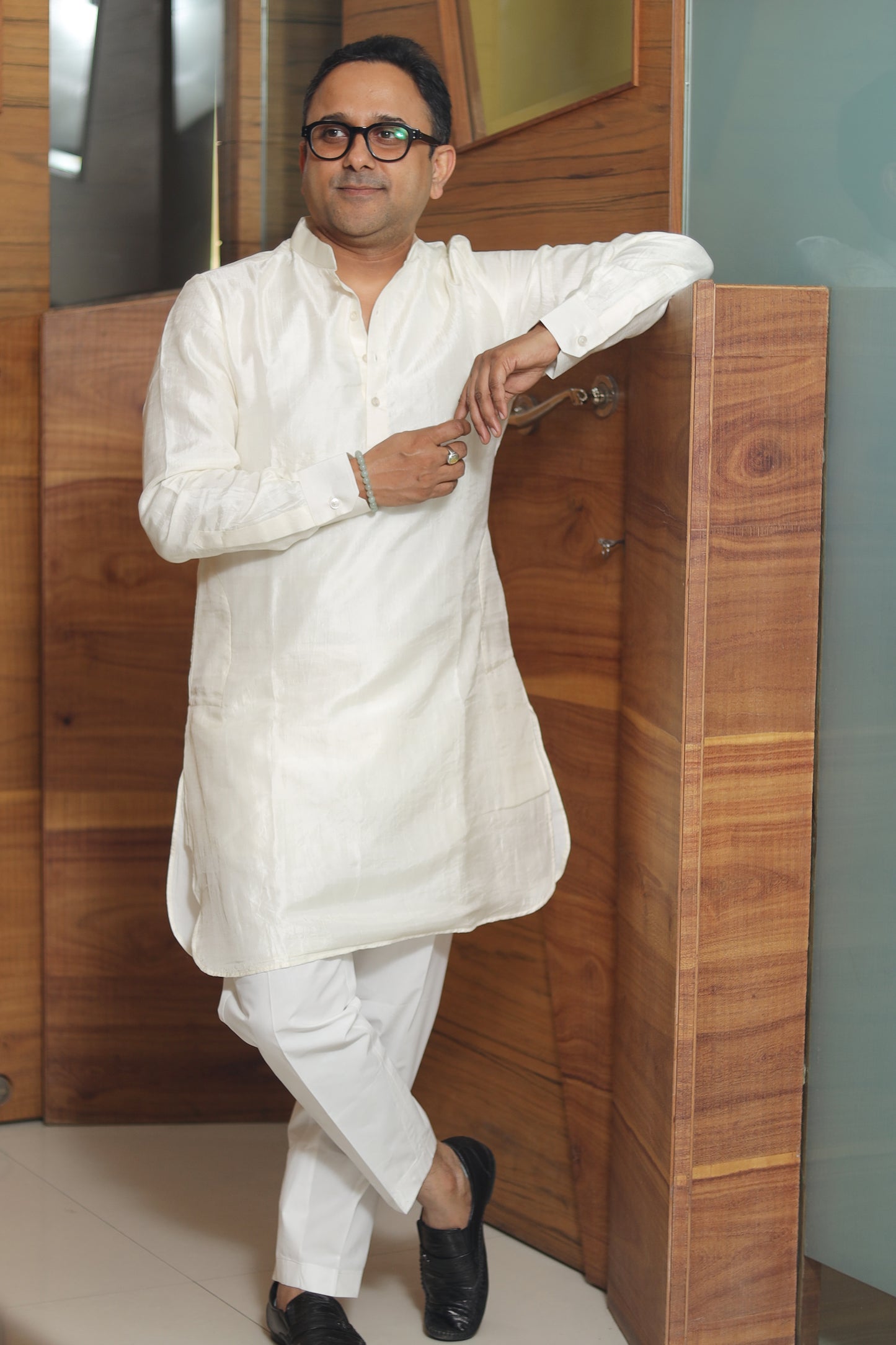 WHITE COTTON SILK MEN'S KURTA