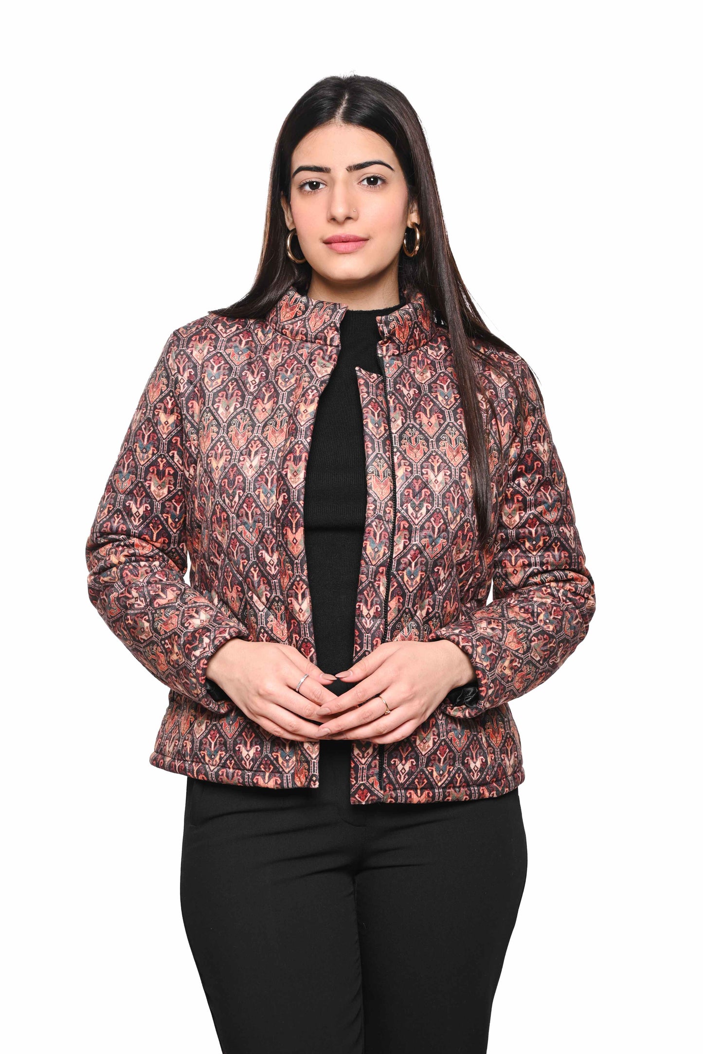 GEOMETRIC MAZE VELVET PUFFER JACKET