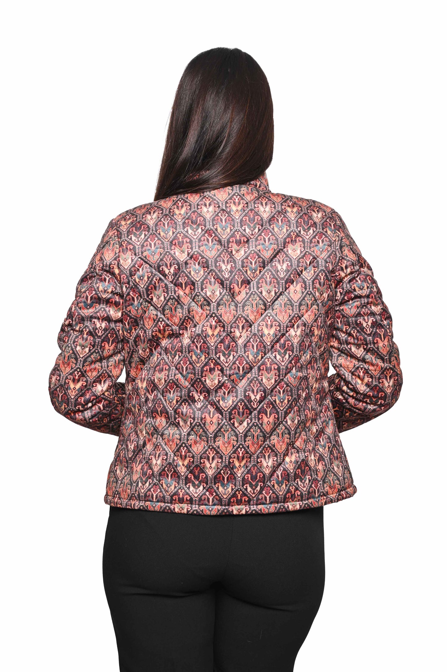 GEOMETRIC MAZE VELVET PUFFER JACKET