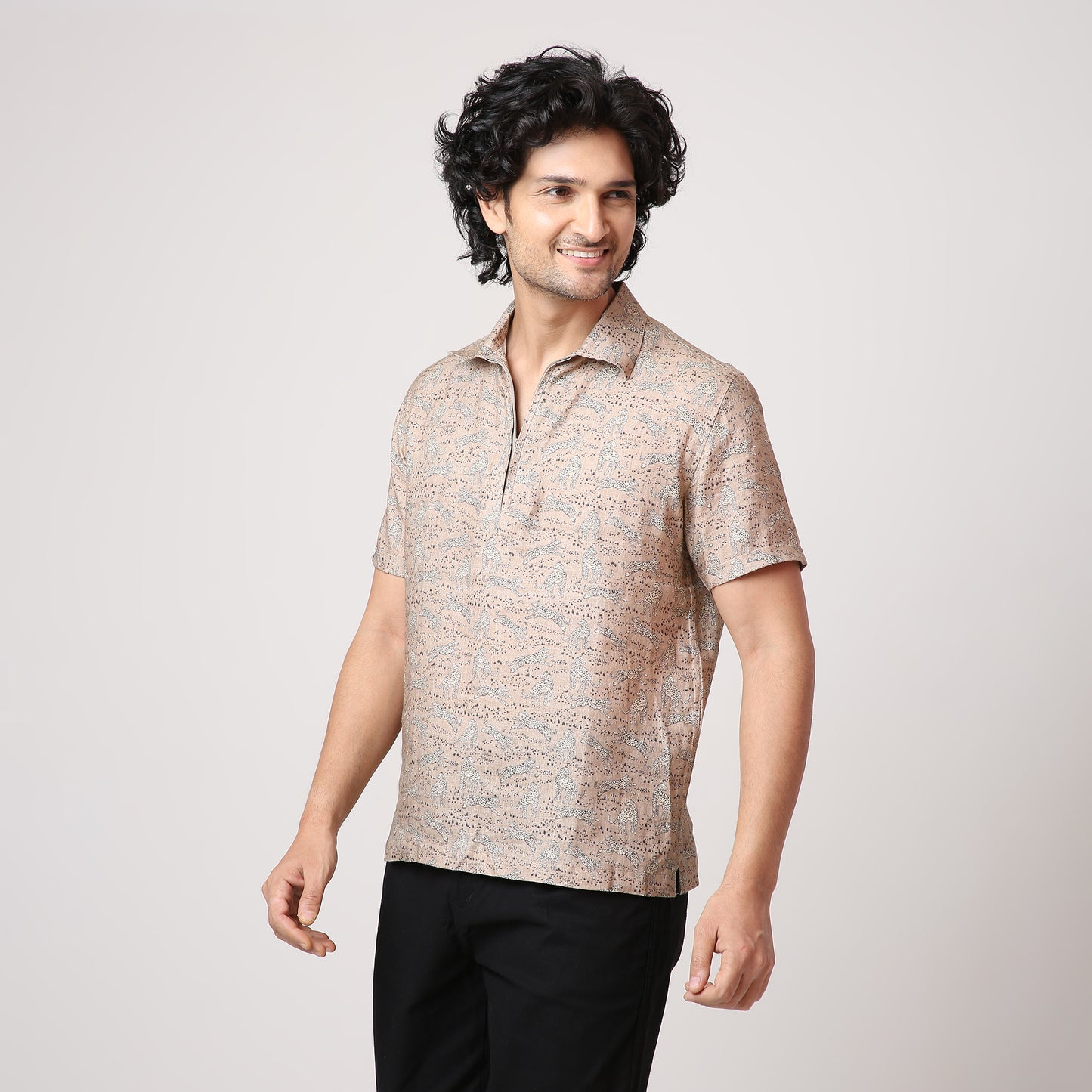 LEAPORD BEIGE WOVEN POLO