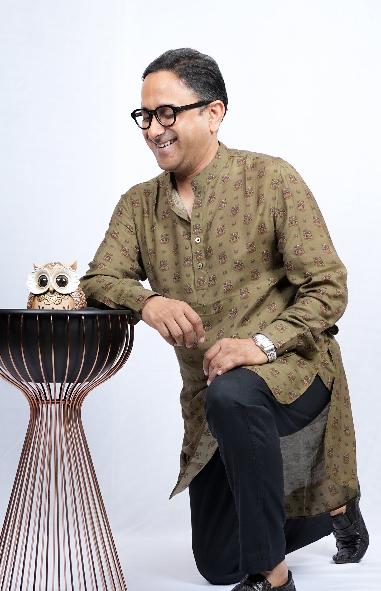 OWL PRINTED MEN'S KURTA
