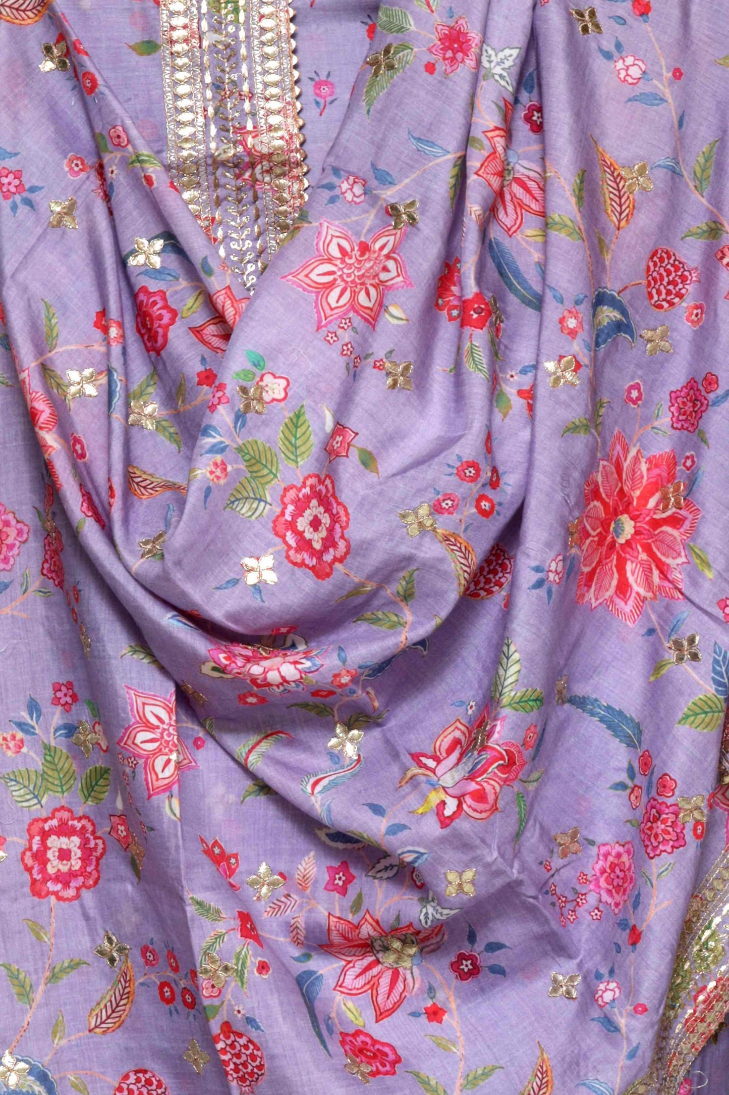 LAVENDER PRINTED MODAL SILK UNSTITCHED SUIT SET
