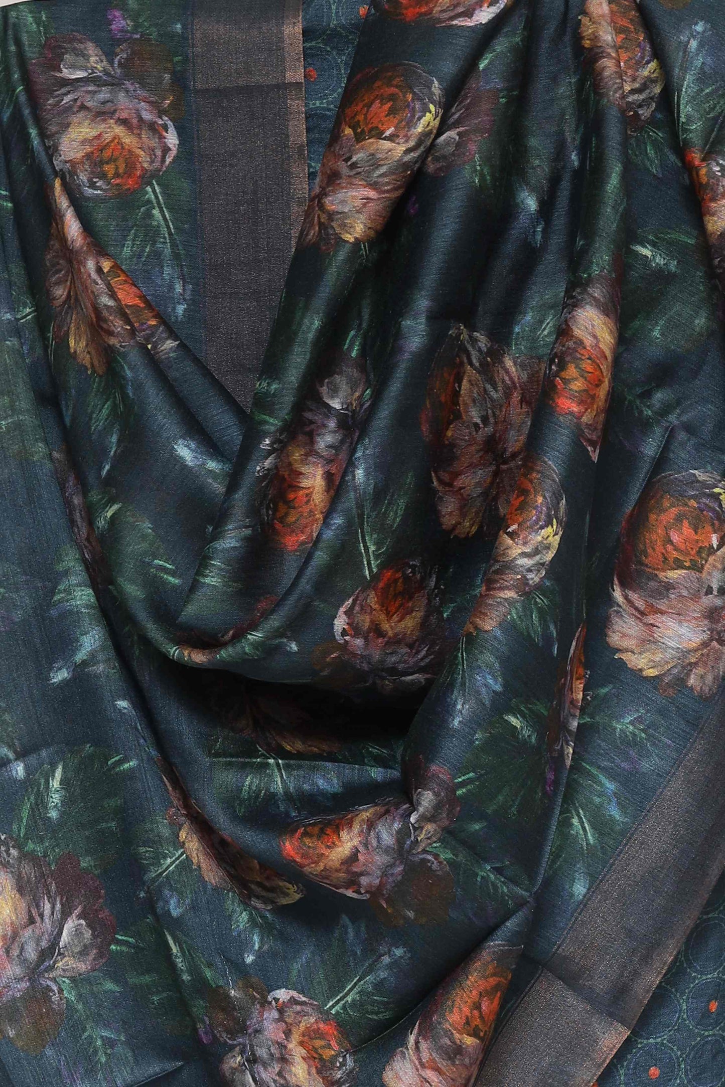 OCEAN BLUE TUSSAR SILK PRINTED UNSTITCHED SUIT SET