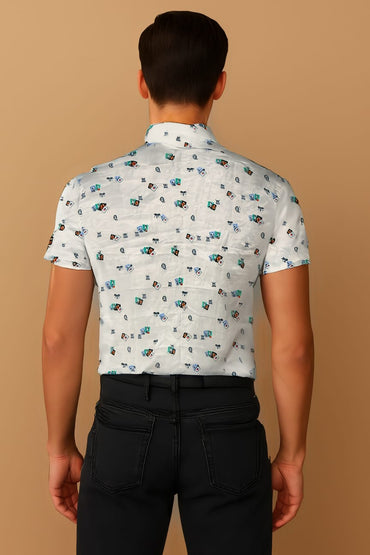 MULTICOLOR CARD PRINT WOVEN POLO