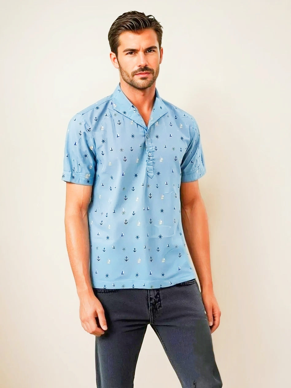 NAUTICAL PRINT WOVEN POLO