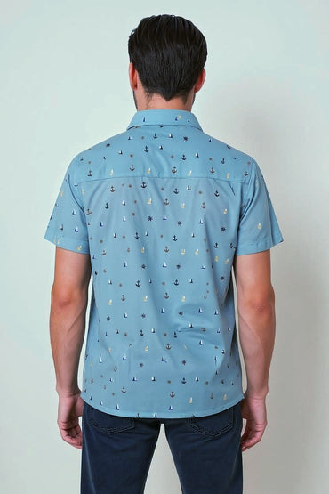 NAUTICAL PRINT WOVEN POLO