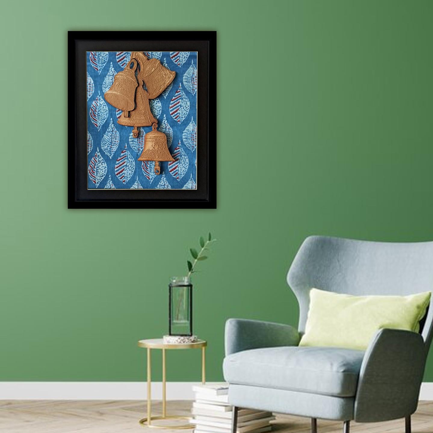 TEMPLE BELLS FRAME - Hand Block Print on Gajji Silk