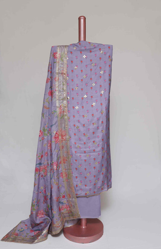 LAVENDER PRINTED MODAL SILK  UNSTITCHED SUIT SET