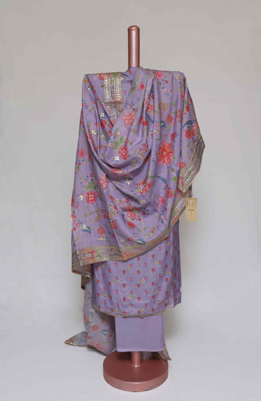 LAVENDER PRINTED MODAL SILK  UNSTITCHED SUIT SET