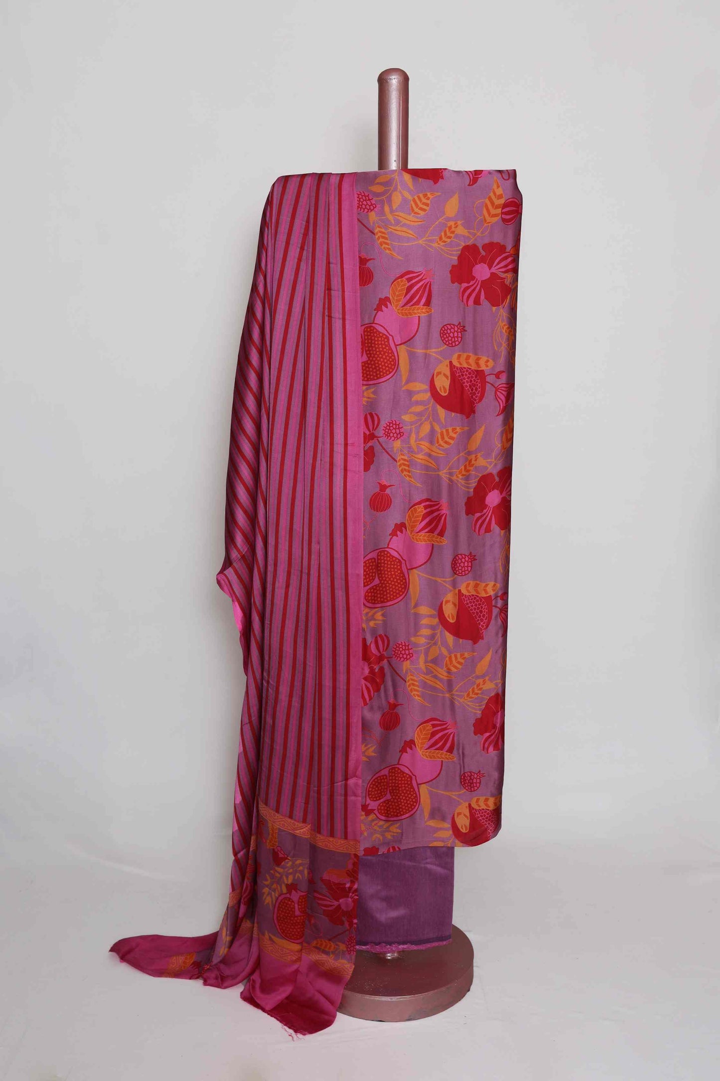 MAGENTA MODAL SILK PRINTED UNSTITCHED SUIT SET