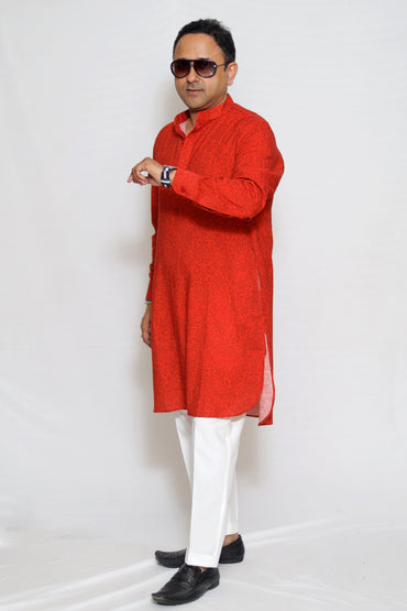 ORANGE ORNATE MEN'S KURTA