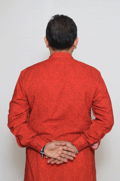 ORANGE ORNATE MEN'S KURTA