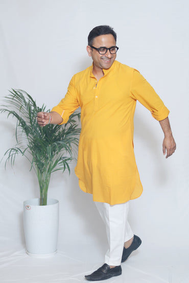 YELLOW MUL COTTON MEN'S KURTA