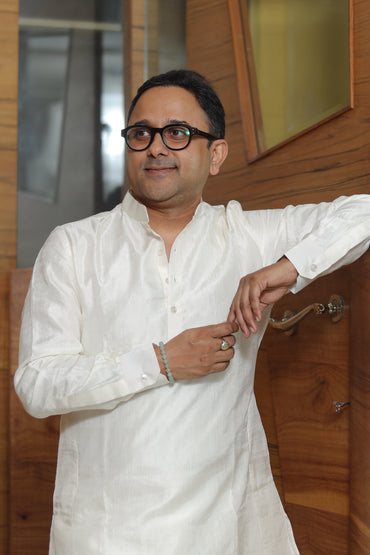 WHITE COTTON SILK MEN'S KURTA