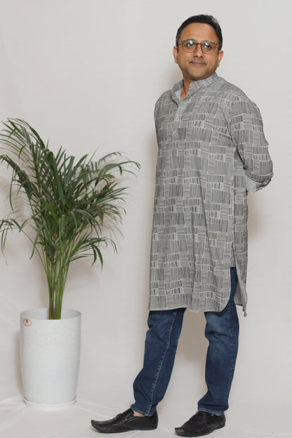 GEOMETRIC LINES PRINTED MEN'S KURTA