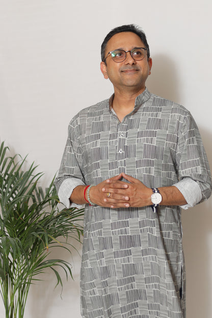 GEOMETRIC LINES PRINTED MEN'S KURTA