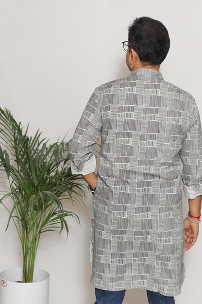 GEOMETRIC LINES PRINTED MEN'S KURTA