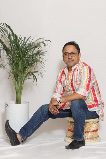 STRIPED LEAF PRINTED MEN'S KURTA