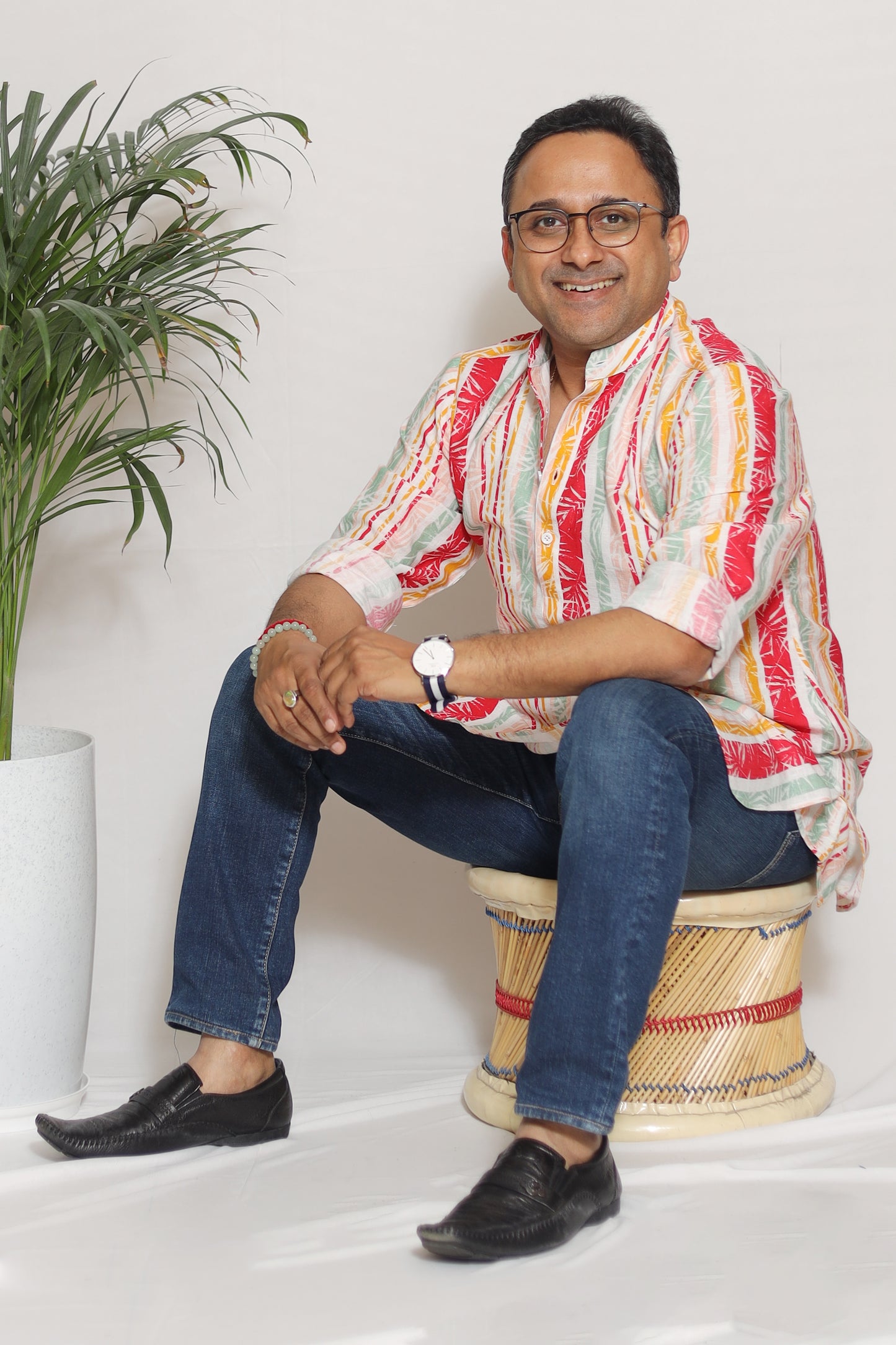 STRIPED LEAF PRINTED MEN'S KURTA
