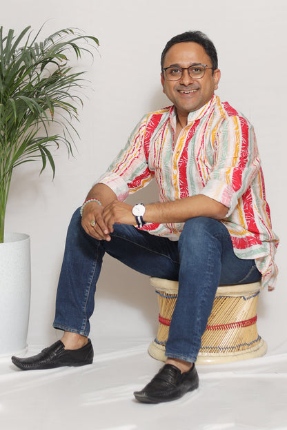 STRIPED LEAF PRINTED MEN'S KURTA