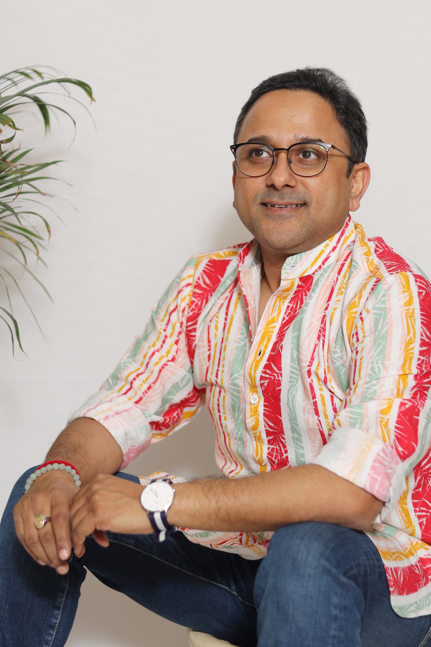 STRIPED LEAF PRINTED MEN'S KURTA