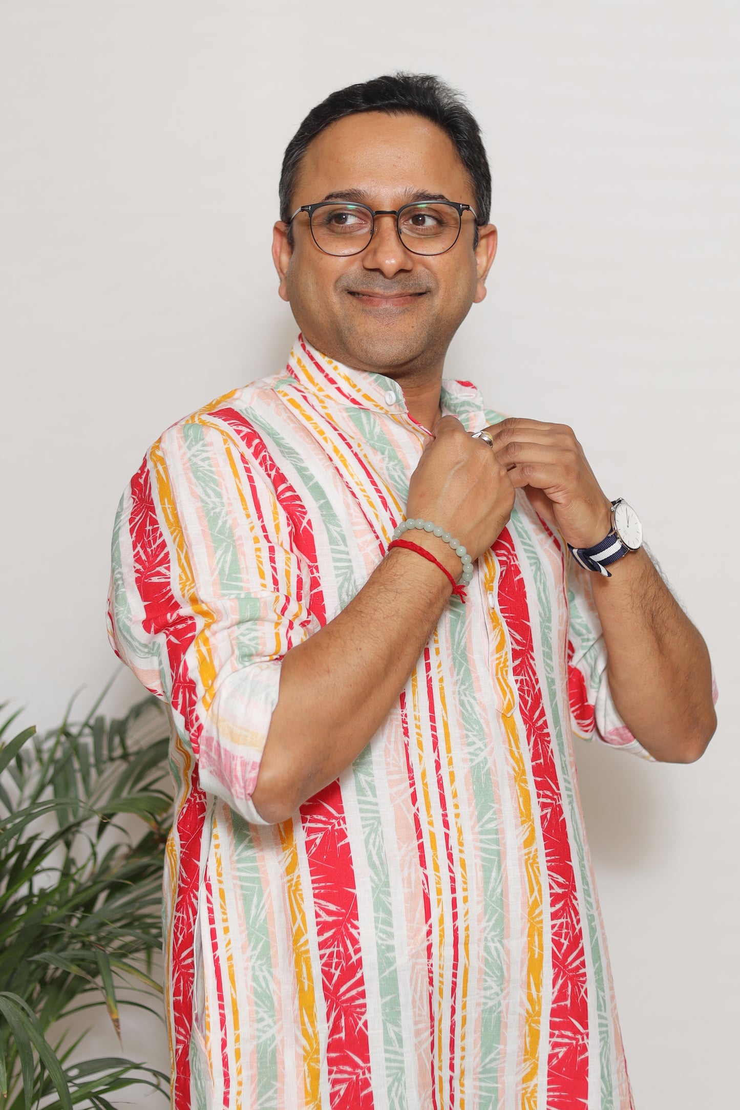 STRIPED LEAF PRINTED MEN'S KURTA