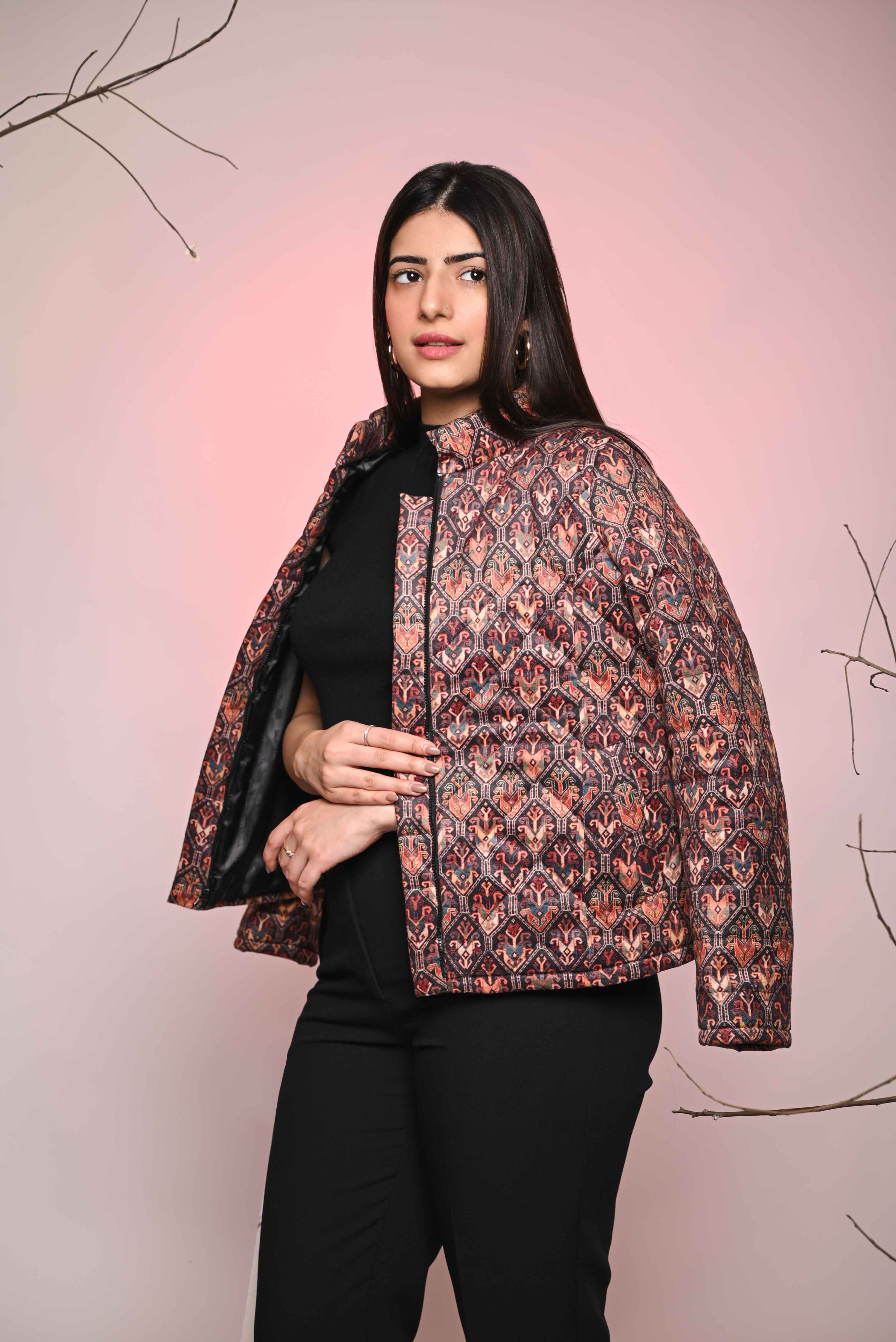 GEOMETRIC MAZE VELVET PUFFER JACKET – The Indian Trunk