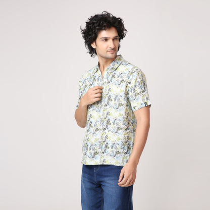 ABSTRACT PRINT WOVEN POLO