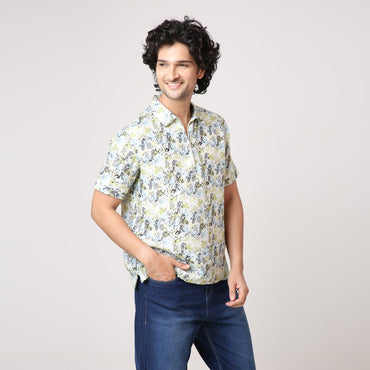 ABSTRACT PRINT WOVEN POLO