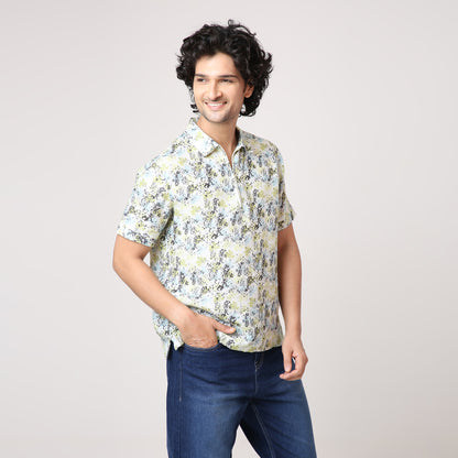 ABSTRACT PRINT WOVEN POLO